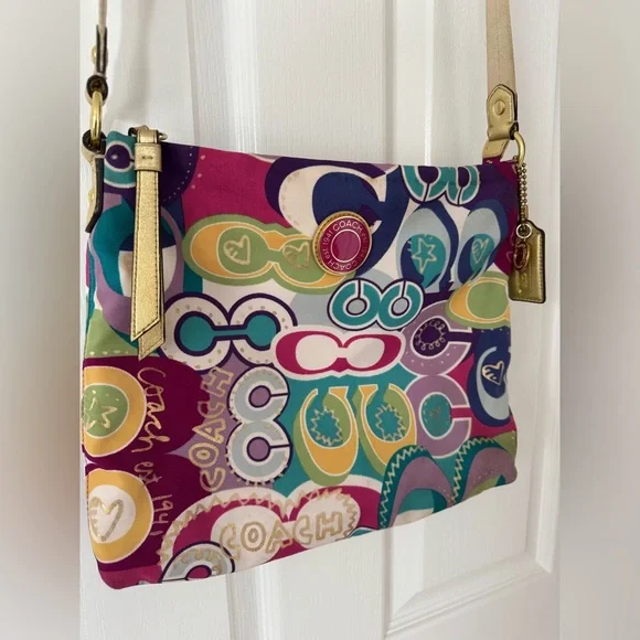 Rare Vintage Retro Multicolor Coach Poppy Pop C Graphic Art Canvas Crossbody Bag - Picture 2 of 13